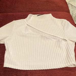 Pretty little thing white cropped cotton ribbed top